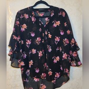Vince Camuto Black and Pink Floral Blouse